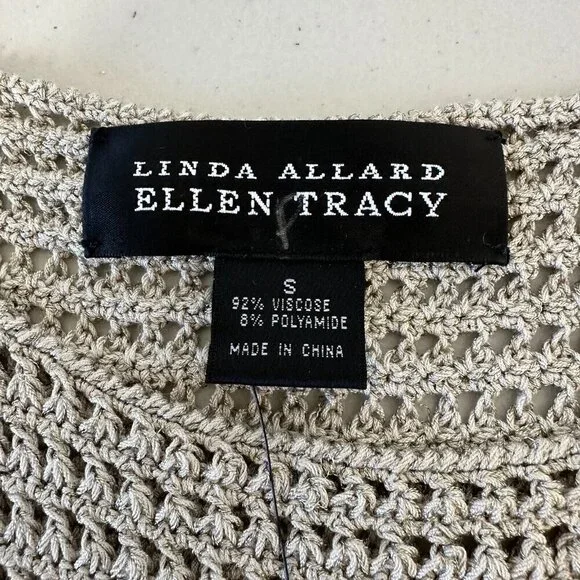 Linda Allard Ellen Tracy Open Knit Top Womens Sz S Crochet Tan Sleeveless Khaki - Picture 5 of 11